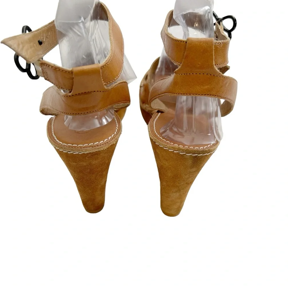 Coach Light Brown Calf Leather Telma Butterfly Adjustable Strap Wedge Sandals,10